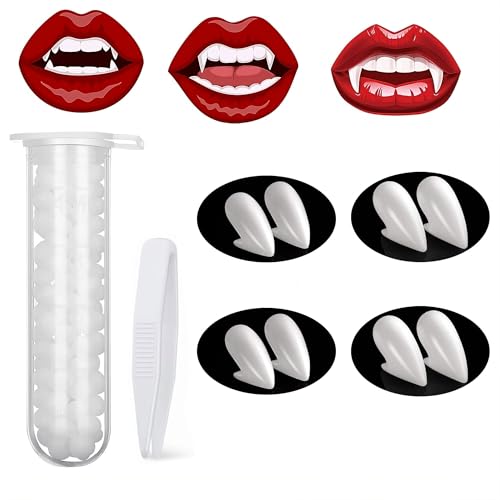 Vampir Zähne,4 Paar Vampirzähne Kinder Erwachsene mit Zähne Pellets Kleber,Vampire Teeth Wiederverwendbar für Halloween,Cosplay Requisiten,Party,Halloween Fangs Ideal Gefälligkeiten-13MM/15MM von HOUSN