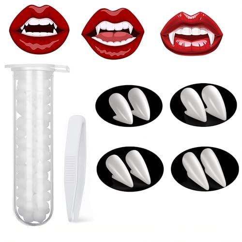 Vampir Zähne,4 Paar Vampirzähne Kinder Erwachsene mit Zähne Pellets Kleber,Vampire Teeth Wiederverwendbar für Halloween,Cosplay Requisiten,Party,Halloween Fangs Ideal Gefälligkeiten-13/15/17/19MM von HOUSN