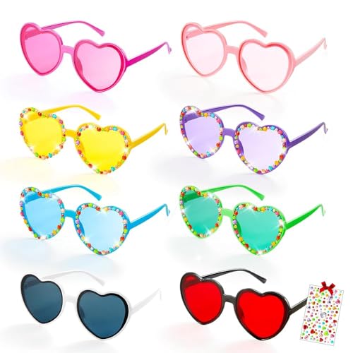 HOUT 8 Stück Herz Partybrille Sonnenbrille: Herzbrille Party Glasses Deko Accessoires für Herren Damen - Festival Karneval Geschenk - 70er 80er 90er Hippie Retro Gläser - Mottoparty Foto Requisiten von HOUT