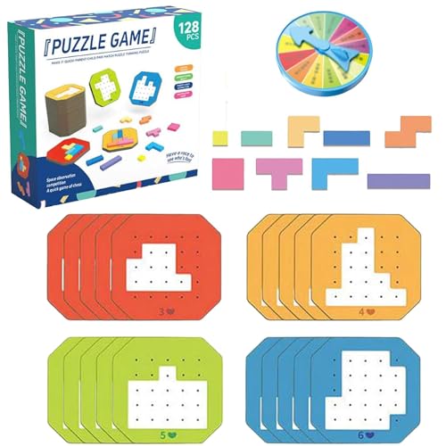 128-teiliges Buntes Block-Puzzlespiel, 3D-Russisches Block-Tangram-Spielzeug, Blockspiele, Tangram-Puzzles In Montessori-Form, Geschenk (1 Set) von HOUXIANDOU