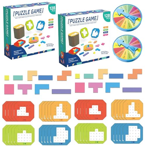 128-teiliges Buntes Block-Puzzlespiel, 3D-Russisches Block-Tangram-Spielzeug, Blockspiele, Tangram-Puzzles In Montessori-Form, Geschenk (2 Sets) von HOUXIANDOU