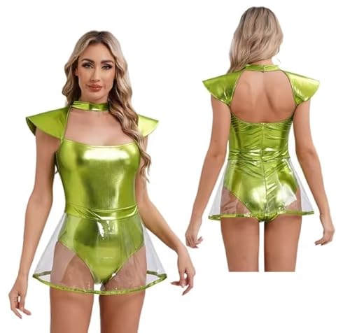 HOUXINQWWP Cospaly-Kostüm für Damen, mit Ärmeln, PVC, Halloween-Overall, Größe S-3XL, Grün, Größe 3XL von HOUXINQWWP