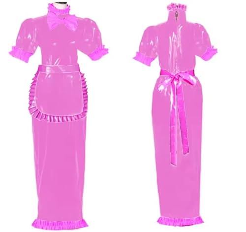 HOUXINQWWP Cosplay-Kostüm, kurzärmelig, PVC, mit Schürze, S-7X, Rosa, 6XL von HOUXINQWWP