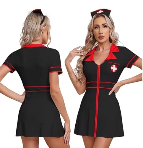 HOUXINQWWP Cosplay-Kostüm für Damen, Halloween-Kleid mit Stirnband und Gürtel, Größe S-4XL, Schwarz, B, XL von HOUXINQWWP