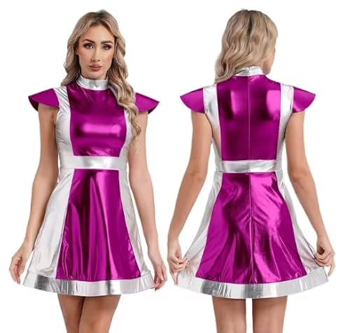 HOUXINQWWP Cosplay-Kostüm für Damen, Halloween-Kostüm, metallisches Kleid, Größe S-3XL, Rosa, Größe 3XL von HOUXINQWWP