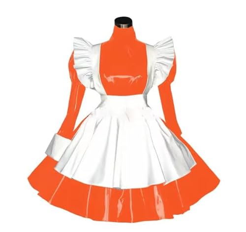 HOUXINQWWP Cosplay-Kostüm für Damen, langärmeliges Kleid mit Schürze, Größe S-7XL, Orange, 5XL von HOUXINQWWP