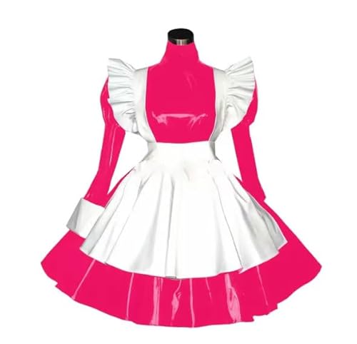 HOUXINQWWP Cosplay-Kostüm für Damen, langärmeliges Kleid mit Schürze, Größe S-7XL, Rosa, 4XL von HOUXINQWWP