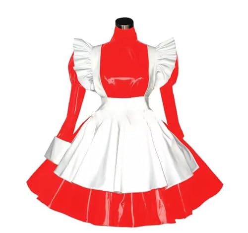 HOUXINQWWP Cosplay-Kostüm für Damen, langärmeliges Kleid mit Schürze, Größe S-7XL, Rot, Größe 5XL von HOUXINQWWP