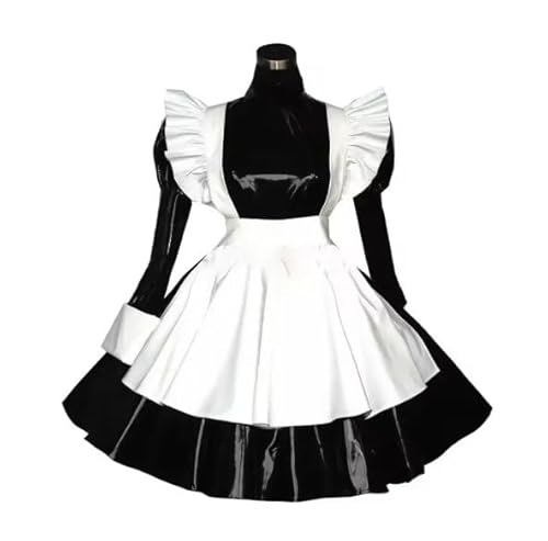 HOUXINQWWP Cosplay-Kostüm für Damen, langärmeliges Kleid mit Schürze, Größe S-7XL, Schwarz, Größe 4XL von HOUXINQWWP