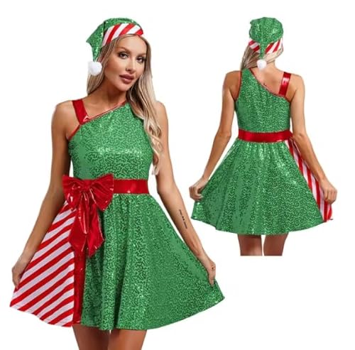 HOUXINQWWP Cosplay-Weihnachtskleid für Damen, Größe S-3XL, Grün, Größe 3XL von HOUXINQWWP