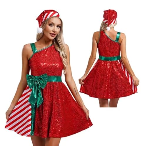 HOUXINQWWP Cosplay-Weihnachtskleid für Damen, Größe S-3XL, Rot, Größe 3XL von HOUXINQWWP