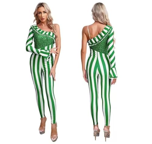 HOUXINQWWP Damen-Jumpsuit für Weihnachten, Halloween, Cosplay, Größe S-4XL, Grün, XXL von HOUXINQWWP