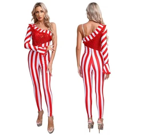 HOUXINQWWP Damen-Jumpsuit für Weihnachten, Halloween, Cosplay, Größe S-4XL, Rot, Größe M von HOUXINQWWP