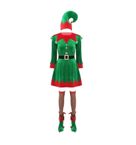 HOUXINQWWP Damen-Kostüm, Weihnachten, Cosplay, Kleid, Strümpfe, Schuhe, S-3XL, Grün, XXL von HOUXINQWWP