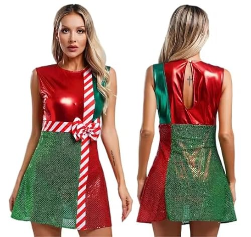 HOUXINQWWP Damen-Kostüm für Weihnachten, Cosplay, ärmellos, mit sicherem Slip, Größe S-4XL, Rot, Größe 3XL von HOUXINQWWP