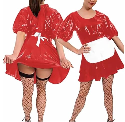 HOUXINQWWP Damenkleid für Halloween, Cosplay, mit Schürze, Größe S-7XL, Rot, 5XL von HOUXINQWWP