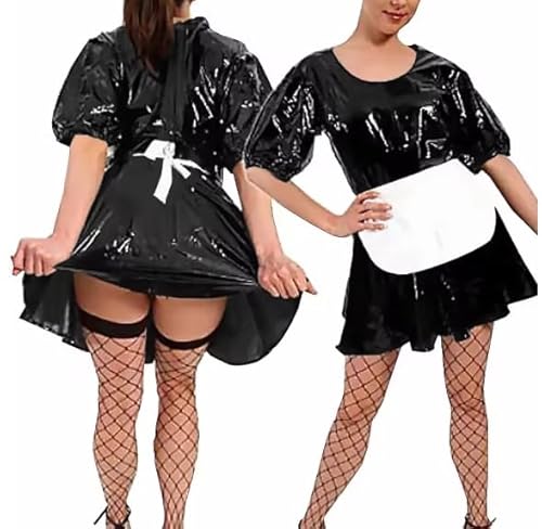 HOUXINQWWP Damenkleid für Halloween, Cosplay, mit Schürze, Größe S-7XL, Schwarz, 6XL von HOUXINQWWP