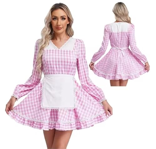 HOUXINQWWP Damenkleid mit Schürze, Cosplay-Kleid, Größe S-3XL, Rosa, Größe M von HOUXINQWWP