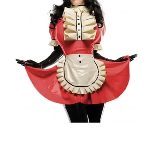 HOUXINQWWP Dress Outfits Halloween Rollenspiel PVC-Kleid mit Schürze S-7XL, Rot, L von HOUXINQWWP