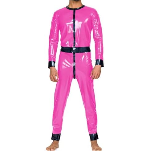 HOUXINQWWP Halloween Cosplay Herren PVC-Leder Langarm S-7XL, Rosa, 3XL von HOUXINQWWP