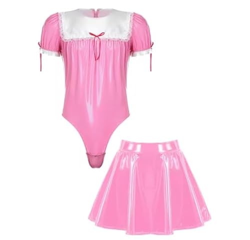 HOUXINQWWP Herren-Cosplay-Kostüm, Leder-Body mit Reißverschluss, Größe M-3XL, Rosa, 3XL von HOUXINQWWP