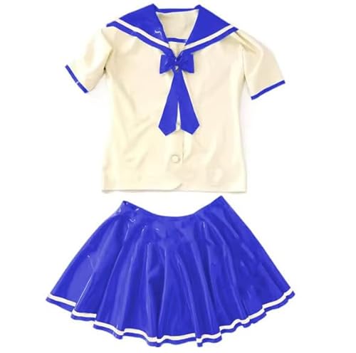 HOUXINQWWP Leder-Kleid mit kurzen Ärmeln, PVC, für Cosplay, Halloween, Cosplay, Cosplay, S-7XL, Blau, Größe XL von HOUXINQWWP