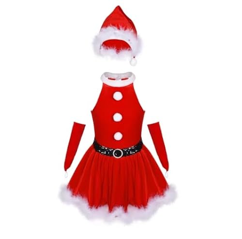 HOUXINQWWP Weihnachts-Kostüm, Cosplay, A-Linie, Nikolausmütze und Handschuhe, Größe S-4XL, Rot, 3XL von HOUXINQWWP