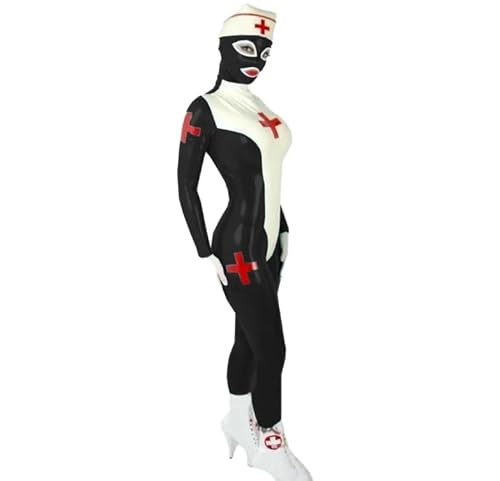 HOUXINQWWP Wet Look PVC-Cosplay-Kostüm für Dienstmädchen-Outfits, Kunstlatex-Jumpsuits, Halloween-Kostüm, Party, Club, Größe M, Schwarz von HOUXINQWWP