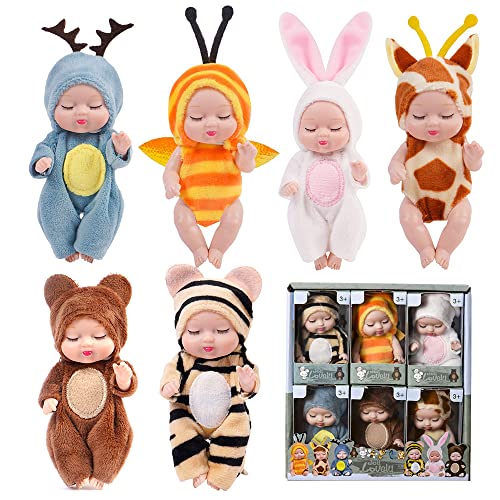 HOVCEH Baby Born Zubehör, 6 Stück Baby Mini Puppen, Babypuppe, Babypuppen Set, Waschbares PVC Material Reborn Mini Babypuppe für Mädchen, Kleinkinder und Kinder von HOVCEH