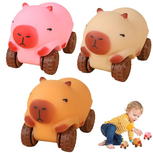 HOVCEH Capybara Quetschspielzeug, 3 Stück Capybara Stressspielzeug mit Rädern, Süßes Capybara Anti-Stress Spielzeug, Capybara Squeeze Toy, Lustiges Kneifspielzeug für Kinders und Erwachsene von HOVCEH