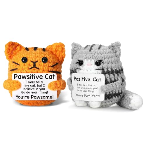 HOVCEH Emotional Support Kuscheltier, 2 Stück Positive Katze mit Inspirierender Karte, Pocket Hug Gehäkelte Kuscheltiere, Emotional Support Plush Trost Geschenke für Freunde und Eltern HOVCEH Emotional Support Kuscheltier, 2 Stück Positive Katze mit Inspirierender Karte, Pocket Hug Gehäkelte Kuscheltiere, Emotional Support Plush Trost Geschenke für Freunde und Eltern von HOVCEH