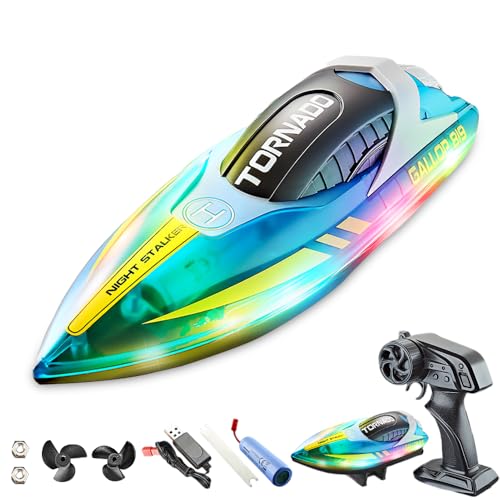 HOVCEH Ferngesteuertes Boot, 2,4 GHz 15km/h High Speed RC Boot, Rennboot RC mit Led-Licht, Speed Boat Remote Control, Rennboote Ferngesteuert für Erwaschene Kinder, 60 Meter Kontrollabstand(Blau) von HOVCEH