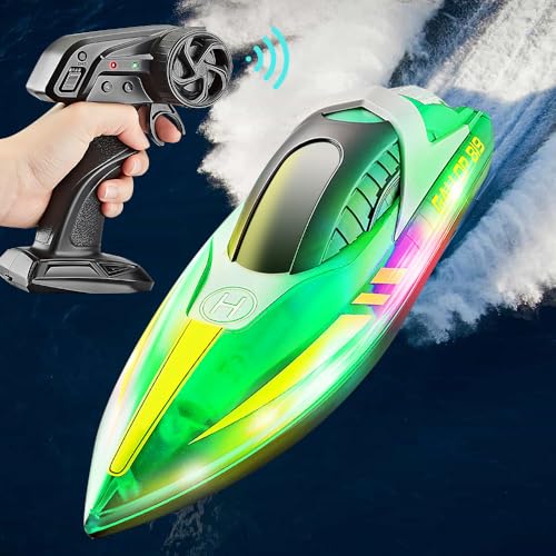 HOVCEH Ferngesteuertes Boot, 2,4 GHz 15km/h High Speed RC Boot, Rennboot RC mit Led-Licht, Speed Boat Remote Control, Rennboote Ferngesteuert für Erwaschene Kinder, 60 Meter Kontrollabstand von HOVCEH