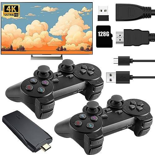 HOVCEH Retro Konsole 128GB, 4K Retro HDMI Game Stick, Game Stick Wireless Spielekonsole TV, Retro Konsole Spielkonsole Videospielkonsole mit USB 2.4 g Wireless Controller Game Stick, 20000+ Spielen von HOVCEH