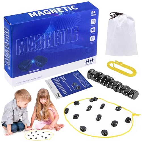 HOVIBU Magnetspiel, Magnetisches Schachspiel, Tragbares Schachbrett Magnetisch, Tisch-Magnetspiel, Puzzle Checkers Spiel mit Spielseil, für Camping, Familientreffen, Partyspiele, Reise von HOVIBU