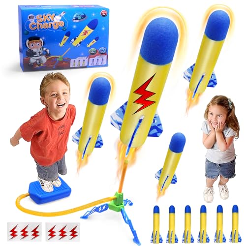 HOVIBU Raketen Spielzeug für Kinder Mit 6 Schaumraketen, Outdoor Spielzeug ab 3 4 5 6 7 8 9 Jahre Junge, Rakete Spielzeug für Draußen, Geschenk für Kinder ab 3-12 Jahre von HOVIBU