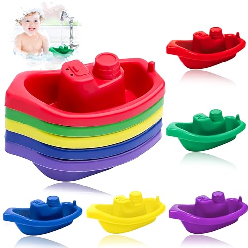 10 Stück Badeboote für Kinder, Badespielzeug, schwimmendes Badeboot-Spielzeug, schwimmendes Wasserwannenspielzeug, stapelbare schwimmende Boote, weiches Badewannenspielzeug von HOVUK