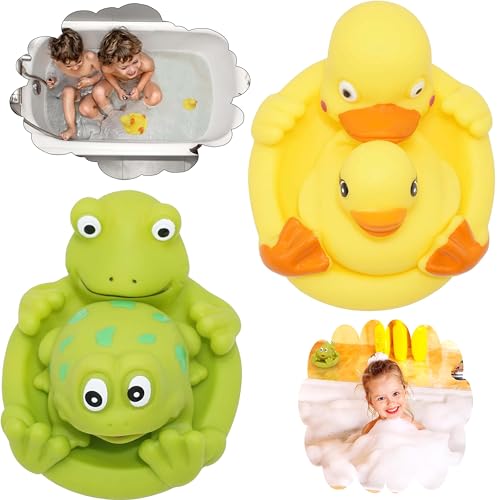 4-teilige Baby-Badewanne aus Vinyl, Frosch- und Entenfamilie, quietschendes, schwimmendes Frosch- und Enten-Wasserspielzeug, lustiges Badespielzeug für Kinder ab 12 Jahren, Spaß für Kinder von HOVUK