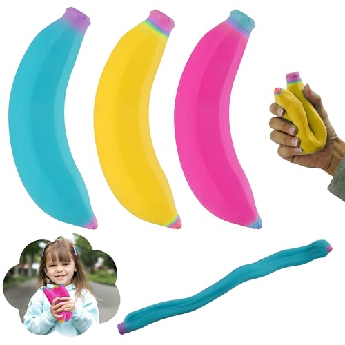 Banane Stressabbau Spielzeug 18cm, 1x Zufällige Sandgefüllte Dehnbare Banane Fidget Toy für Stressabbau Zeit Spaß Dekorationen Stressreduzierendes Spielzeug für Erwachsene von HOVUK