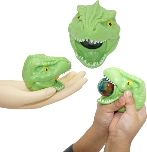 Grüner Stressabbau Dino Kopf Squeeze Spielzeug, Gel Perlen Gefüllter Fidget Sensory Squeeze Ball für Kinder und Erwachsene, Bunte Wasserperlen Spielzeug 8,4 cm von HOVUK