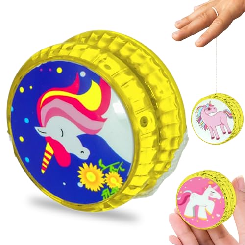 HOVUK® 1 x Einhorn-Jojo aus Kunststoff, 5,5 cm, gelb, stabil und stabil, mit Jojo-Schnur, tolles Geschenk für Kinder und Anfänger von HOVUK