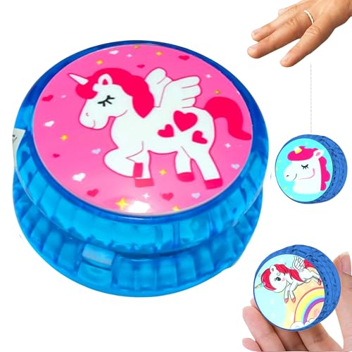 HOVUK® 1x Jo-Jo mit Einhorn-Licht, reaktionsschnell, 5,5cm, Kunststoff, blau, Trick-Jo-Jo, stabil und robust mit Jo-Jo-Schnur, Kugellager, Starter-Jo-Jo, Geschenk für Kinder von HOVUK