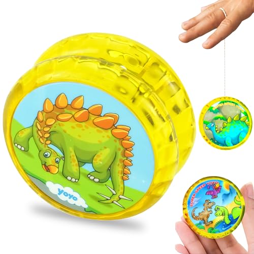 HOVUK® 1x JoJo mit Dinosaurier-Licht in Gelb, stabil und robust mit JoJo-Schnur, tolles Geschenk für Kinder und Anfänger von HOVUK