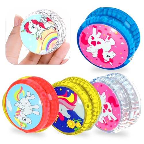 HOVUK® 4 x Einhorn-Jojo-Ball, leuchtend, mehrfarbig, Kunststoff, Trick-Yojo-Ball, 5,5 cm, einfaches Jojo für Kinder und Anfänger von HOVUK