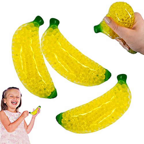 HOVUK 3 Stück Squeeze-Bananen gefüllt mit Gelperlen, sensorisches Fidget-Spielzeug in Fruchtform für Erwachsene und Kinder, sicherer und unterhaltsamer, entspannender Obstball 13 cm von HOVUK