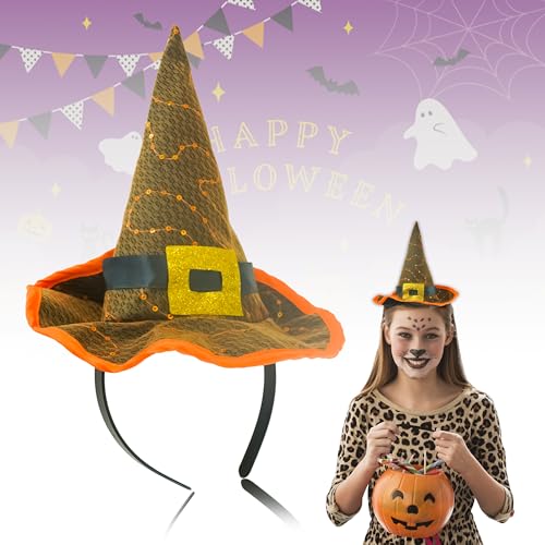 HOVUK Halloween-Hexenhut, Orange, 19 cm, glitzernder Hexenhut für Erwachsene, mit Schnalle, perfektes Accessoire für Mädchen, Halloween-Kostüm, Einheitsgröße von HOVUK