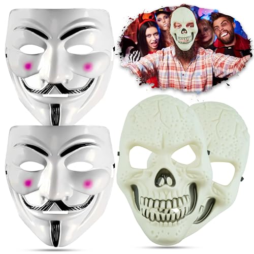 Halloween-Masken, weißes Skelett, perfekte Haptik, Grusel-Kostüm, Anonym-Maske, gruselige Totenkopf-Maske, einzigartiges und auffälliges Accessoire, 4 Stück von HOVUK