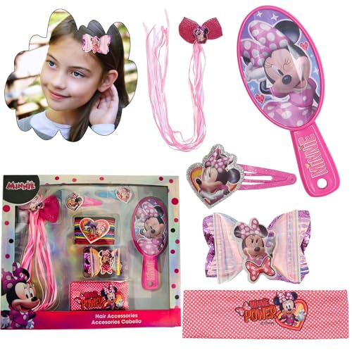 Minnie Mouse Haar-Zubehör-Set für Mädchen, Disney-Haarbürste, Clip, Haarschleife mit Weihnachts-Haarbändern, Kopfbedeckung, Styling-Werkzeug-Set, Weihnachtsgeschenk für Mädchen, Kinder ab 3 Jahren, von HOVUK