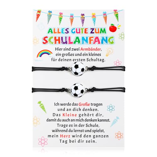 HOWAF 2 Endlich Schulkind Armband Junge Mädchen Geschenke zur Einschulung, Fußball Armband Schulkind mit Einschulung Geschenk Karte für Erster Schultag Schultüte Füllung Schulanfang Geschenke von HOWAF