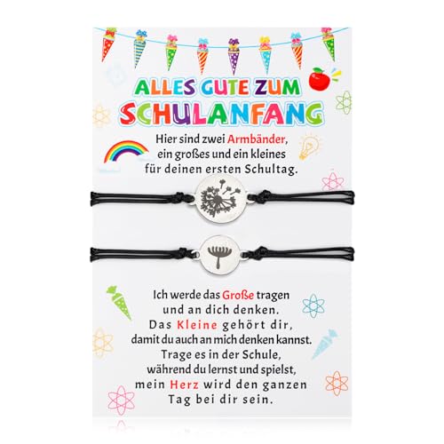 HOWAF 2 Endlich Schulkind Armband Mädchen Junge Geschenke zur Einschulung, Löwenzahn Armband Schulkind mit Einschulung Geschenk Karte für Erster Schultag Schultüte Füllung Schulanfang Geschenke von HOWAF